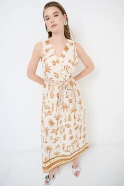 Fashion KIKISIX ABITO INCROCIATO BALZA SOTTO + CINTURA BEIGE/TABACCO