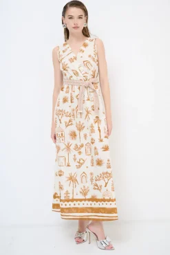 Fashion KIKISIX ABITO INCROCIATO BALZA SOTTO + CINTURA BEIGE/TABACCO