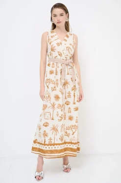 Fashion KIKISIX ABITO INCROCIATO BALZA SOTTO + CINTURA BEIGE/TABACCO