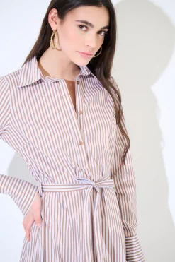 Outlet KIKISIX ABITO MIDI COLLO A CAMICIA RIGA MORO