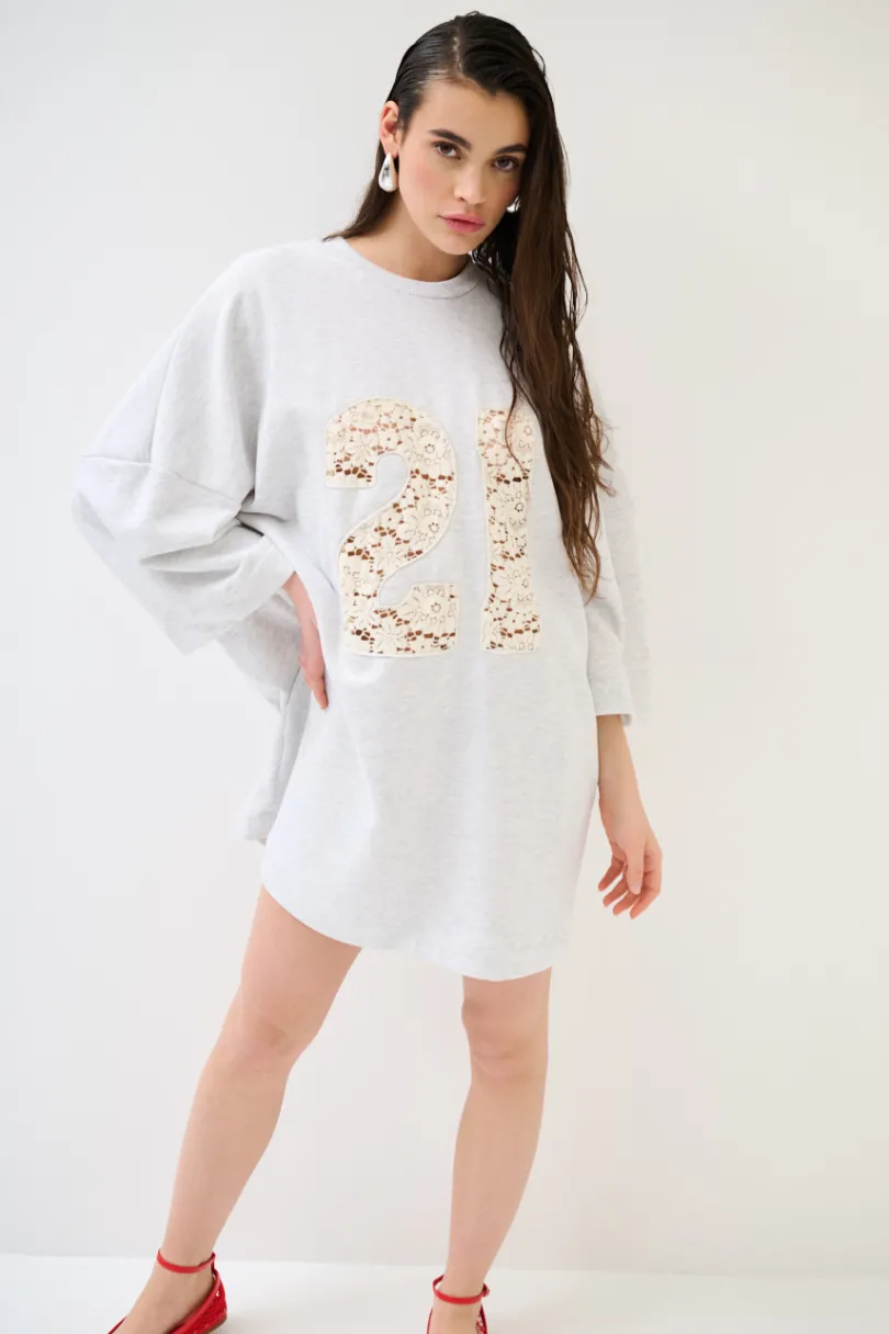 Clearance KIKISIX ABITO OVER CON RICAMO PIZZO GRIGIO