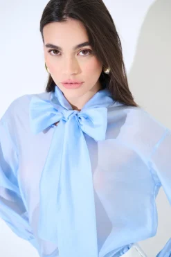 Clearance KIKISIX BLUSA CON FIOCCO VOILE CELESTE