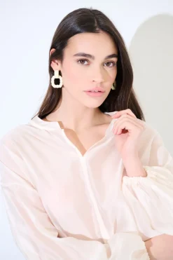 Best KIKISIX BLUSA SCOLLO V VOILE CON MANICA AMPIA ELASTICO PANNA