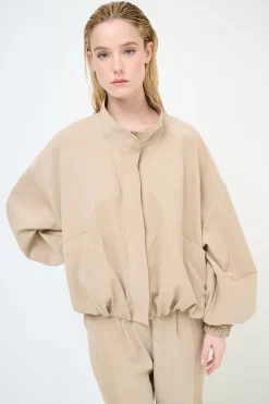 Best KIKISIX BOMBER DAINETTO OVER RICAMO ORSETTO BEIGE