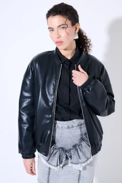 Best KIKISIX BOMBER IN PELLE CON ELASTICO NERO