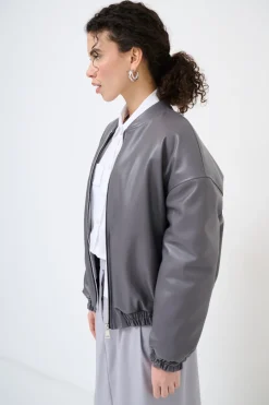 Discount KIKISIX BOMBER IN PELLE CON ELASTICO FANGO