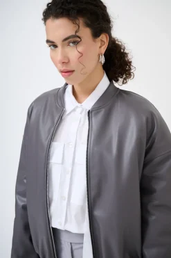 Discount KIKISIX BOMBER IN PELLE CON ELASTICO FANGO