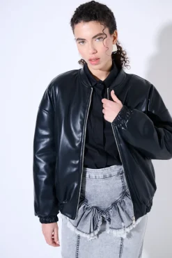 Best KIKISIX BOMBER IN PELLE CON ELASTICO NERO