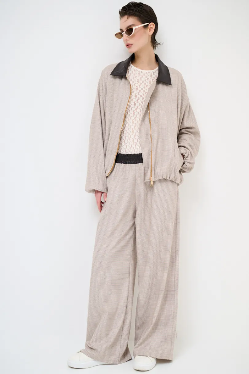 Fashion KIKISIX BOMBER QUADRETTO CON COLLO ECOPELLE MORO