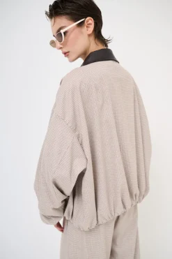 Fashion KIKISIX BOMBER QUADRETTO CON COLLO ECOPELLE MORO