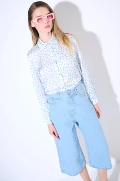 Discount KIKISIX CAMICIA BASIC STAMPA POIS CELESTE