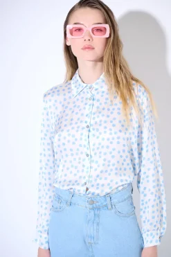 Discount KIKISIX CAMICIA BASIC STAMPA POIS CELESTE