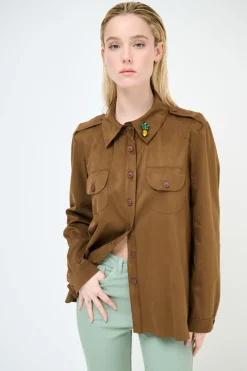 Outlet KIKISIX CAMICIA CON TASCHE SPILLA ANANAS TABACCO