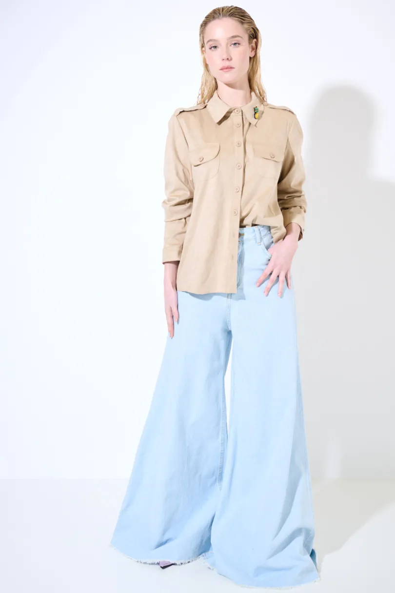 Discount KIKISIX CAMICIA CON TASCHE SPILLA ANANAS BEIGE