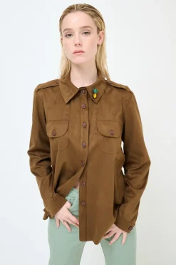 Outlet KIKISIX CAMICIA CON TASCHE SPILLA ANANAS TABACCO