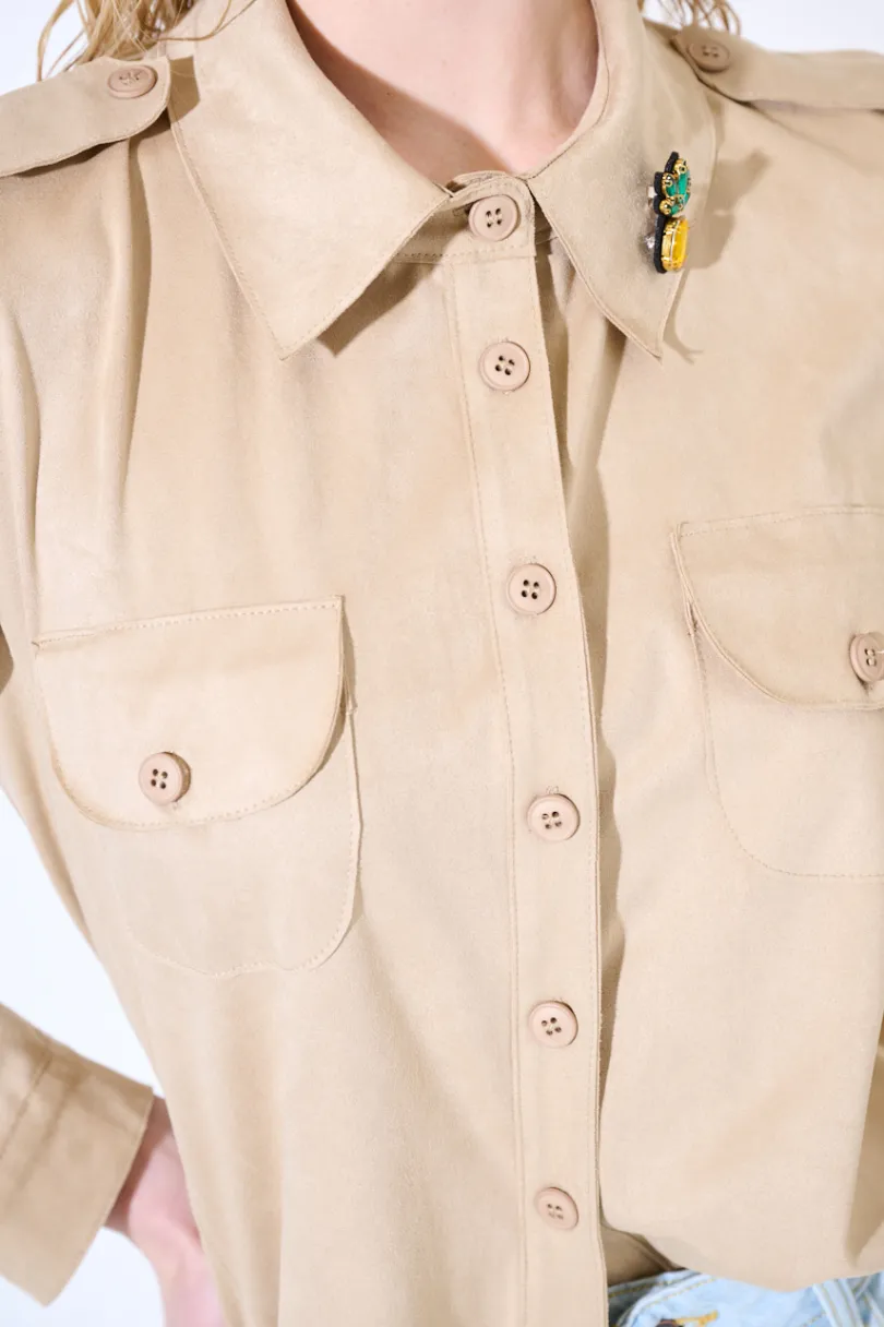 Discount KIKISIX CAMICIA CON TASCHE SPILLA ANANAS BEIGE