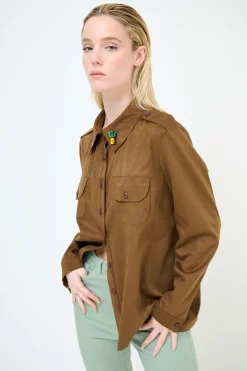 Outlet KIKISIX CAMICIA CON TASCHE SPILLA ANANAS TABACCO