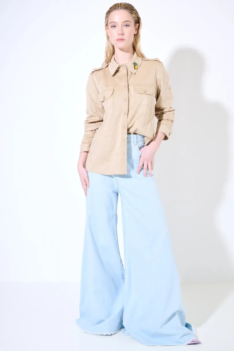 Discount KIKISIX CAMICIA CON TASCHE SPILLA ANANAS BEIGE