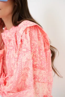 Discount KIKISIX CAMICIA COREANA MUSSOLA STAMPATA CON PIEGHE SU SPALLE ROSA