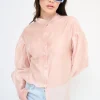 Sale KIKISIX CAMICIA COREANA VOILE CON PIEGA MANICA ROSA