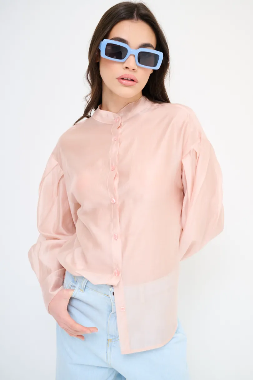 Sale KIKISIX CAMICIA COREANA VOILE CON PIEGA MANICA ROSA