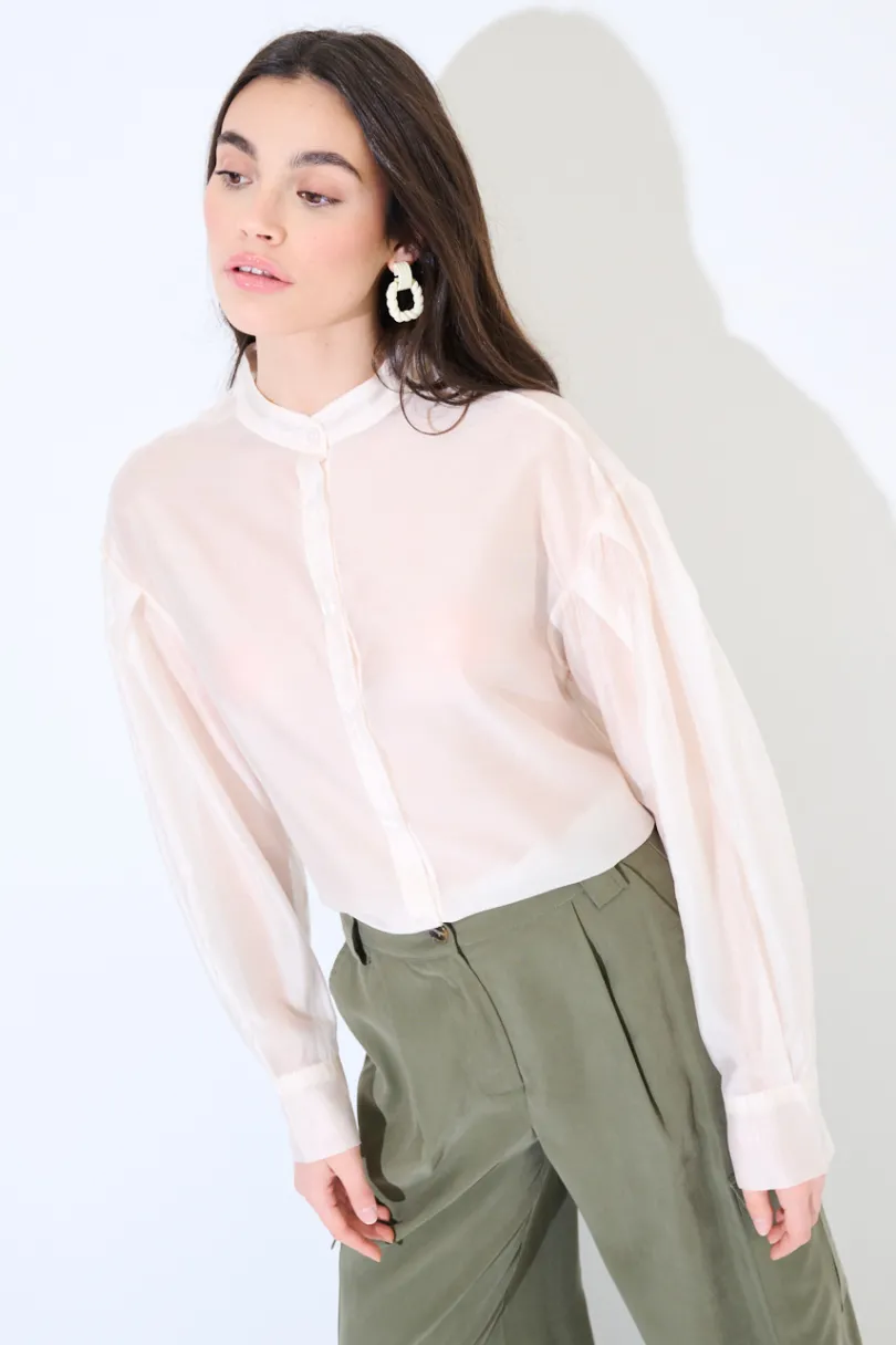 Online KIKISIX CAMICIA COREANA VOILE CON PIEGA MANICA PANNA