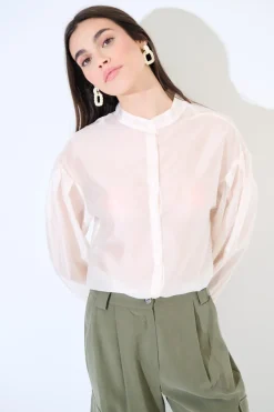 Online KIKISIX CAMICIA COREANA VOILE CON PIEGA MANICA PANNA
