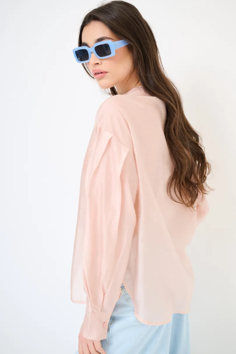 Sale KIKISIX CAMICIA COREANA VOILE CON PIEGA MANICA ROSA