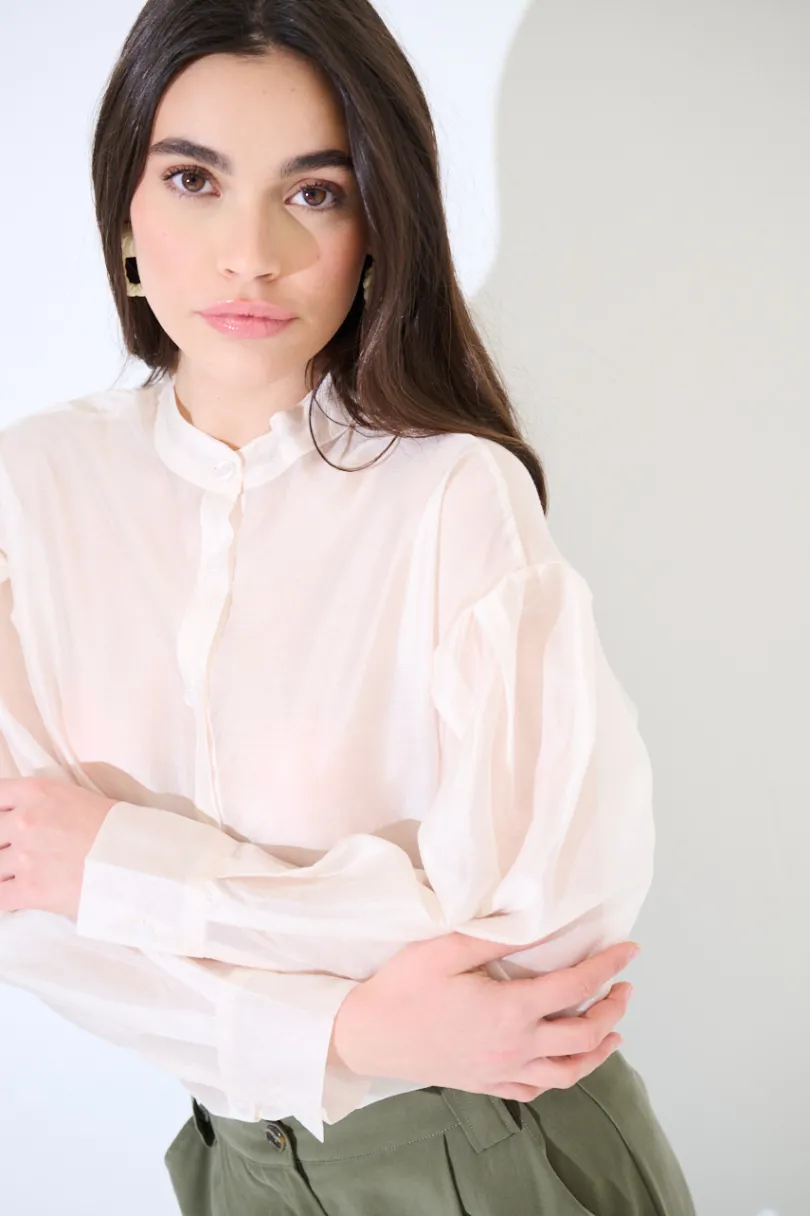 Online KIKISIX CAMICIA COREANA VOILE CON PIEGA MANICA PANNA