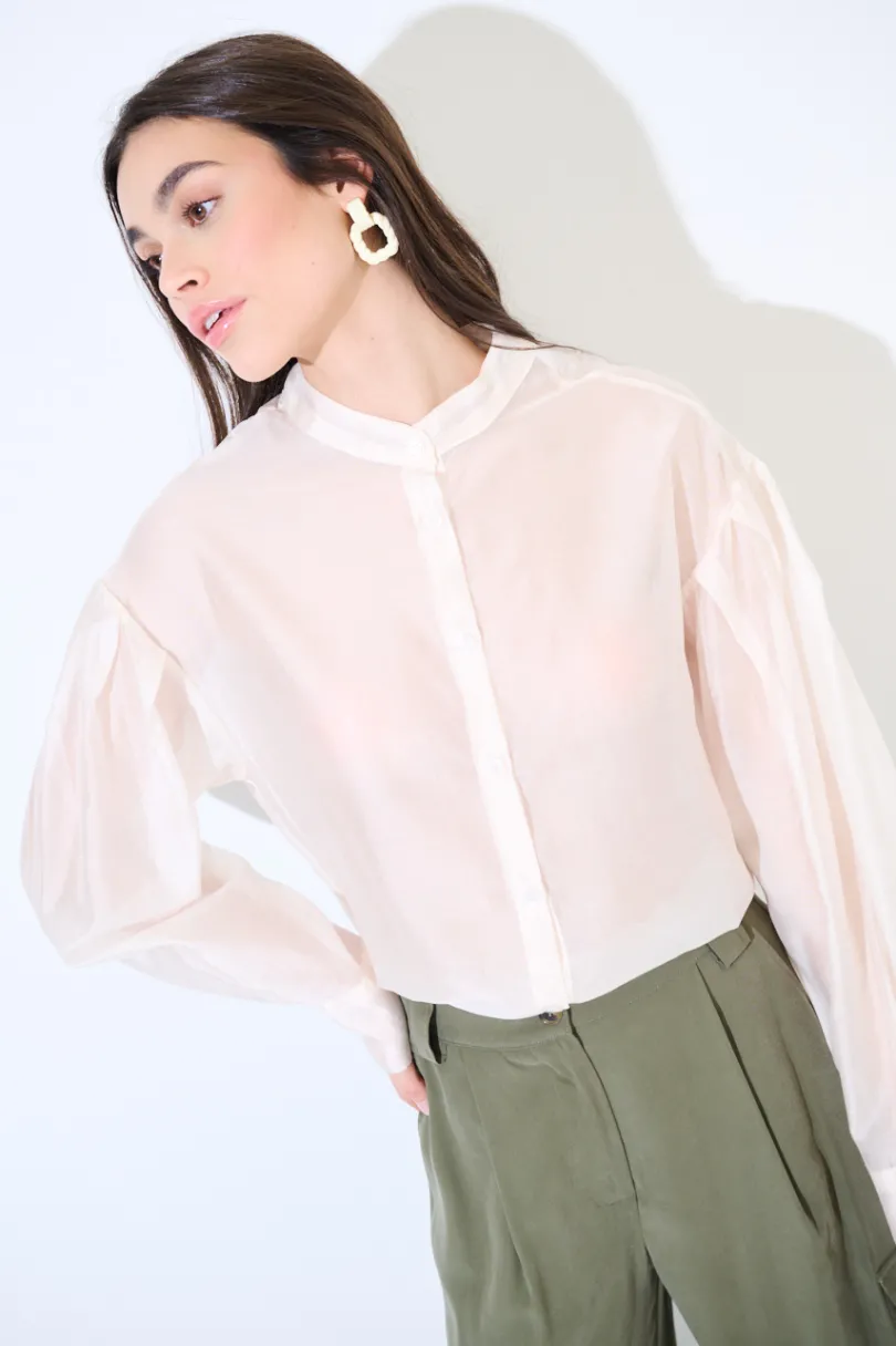 Online KIKISIX CAMICIA COREANA VOILE CON PIEGA MANICA PANNA