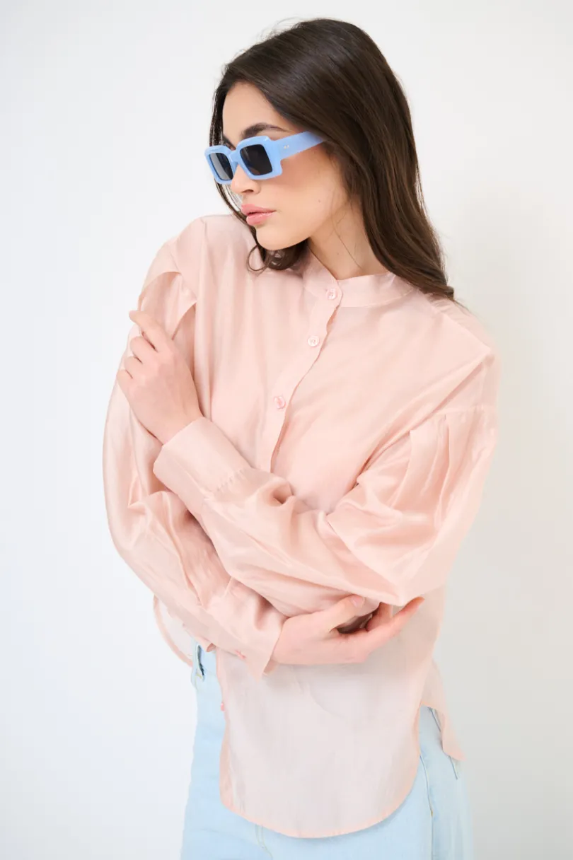 Sale KIKISIX CAMICIA COREANA VOILE CON PIEGA MANICA ROSA