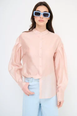 Sale KIKISIX CAMICIA COREANA VOILE CON PIEGA MANICA ROSA