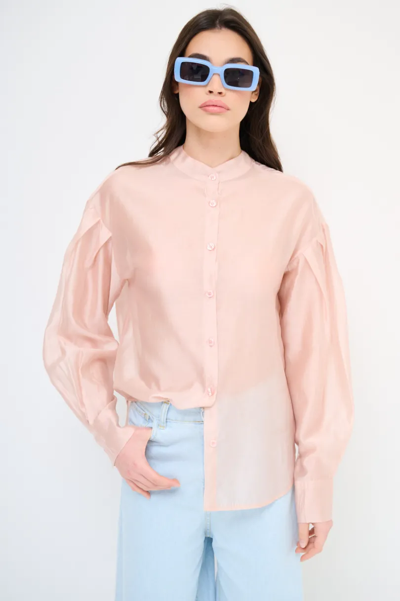 Sale KIKISIX CAMICIA COREANA VOILE CON PIEGA MANICA ROSA
