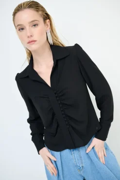 Sale KIKISIX CAMICIA CROP CON BOTTONI FODERATI NERA