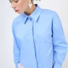 Online KIKISIX CAMICIA CROP CON FINTONE CELESTE
