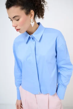 Online KIKISIX CAMICIA CROP CON FINTONE CELESTE