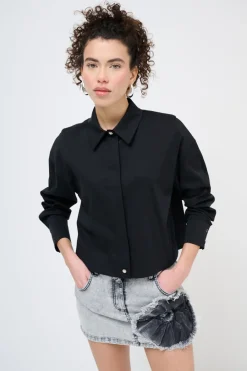 Discount KIKISIX CAMICIA CROP CON FINTONE NERO