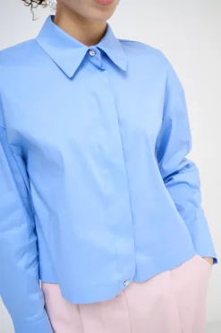 Online KIKISIX CAMICIA CROP CON FINTONE CELESTE