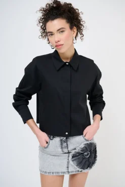 Discount KIKISIX CAMICIA CROP CON FINTONE NERO