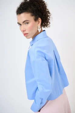 Online KIKISIX CAMICIA CROP CON FINTONE CELESTE