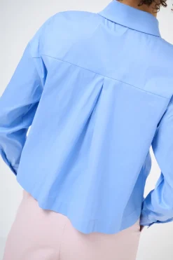 Online KIKISIX CAMICIA CROP CON FINTONE CELESTE