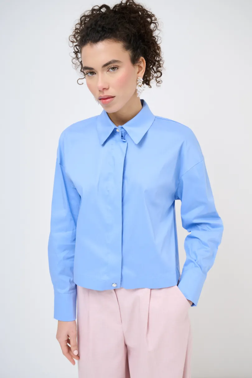 Online KIKISIX CAMICIA CROP CON FINTONE CELESTE