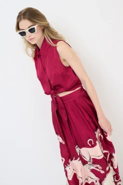 Best KIKISIX CAMICIA CROP CON NODO SMANICATA VINO