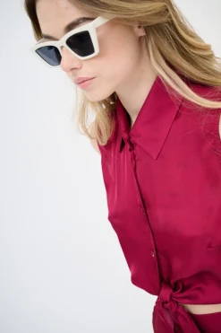 Best KIKISIX CAMICIA CROP CON NODO SMANICATA VINO