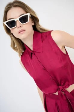 Best KIKISIX CAMICIA CROP CON NODO SMANICATA VINO