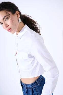 Discount KIKISIX CAMICIA CROP TASCHE BIANCO