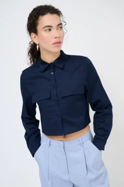 Sale KIKISIX CAMICIA CROP TASCHE BLU
