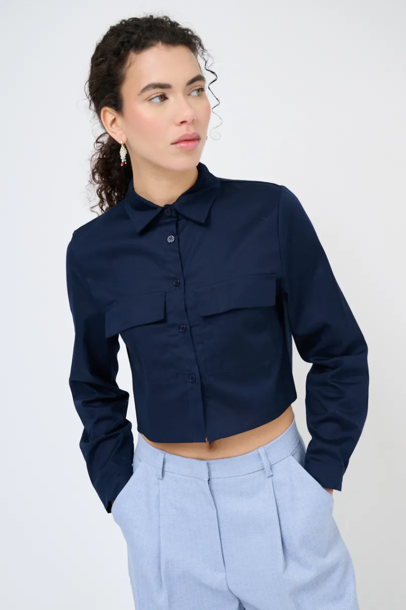 Sale KIKISIX CAMICIA CROP TASCHE BLU