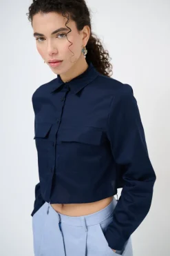 Sale KIKISIX CAMICIA CROP TASCHE BLU