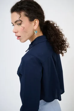 Sale KIKISIX CAMICIA CROP TASCHE BLU